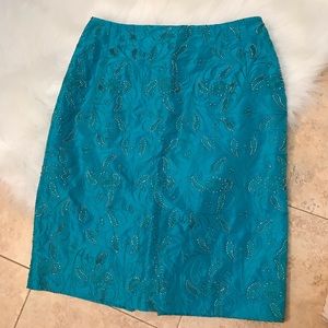 Chetta B Teal Embroidered Skirt